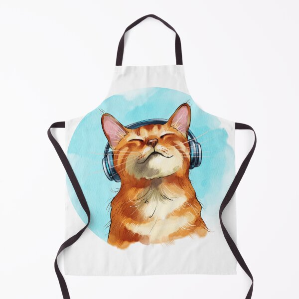 Item preview, Cat with headphones enjoys music in a colorful setting with bright blue background and a relaxed expression on its face designed and sold by Ms. Iryna.