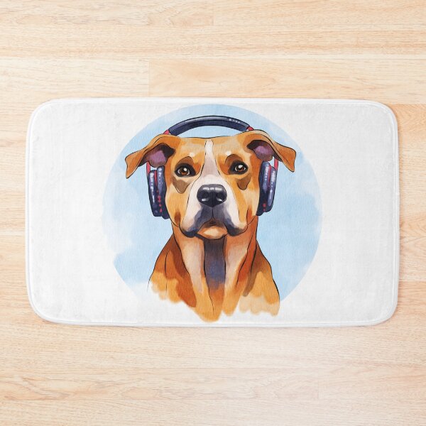 Item preview, Dog with headphones listens to music and enjoys time indoors while relaxing and having fun with its owner in the living room designed and sold by Ms. Iryna.