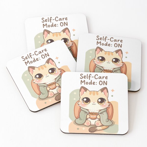 Item preview, Cute Self Care Cat Drinking Coffee designed and sold by Moody Vibes Studio.