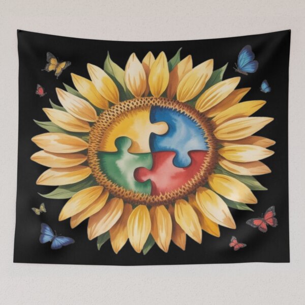Item preview, Sunflower Autism Puzzle Heart with Butterflies designed and sold by DailySparks.