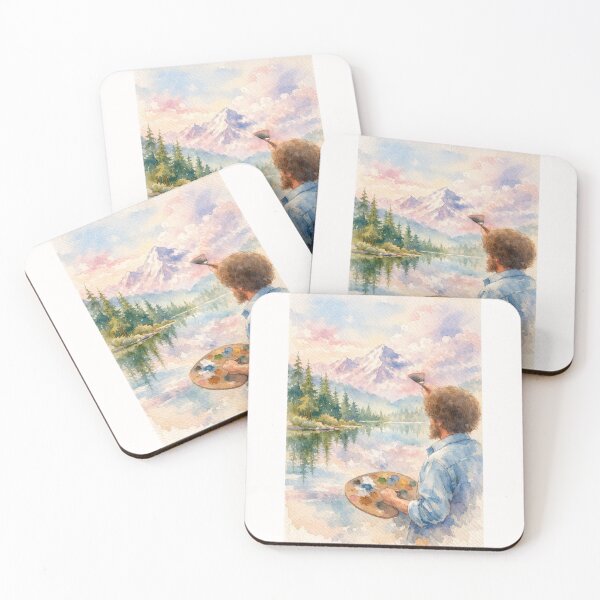 Item preview, Bob Ross Watercolor Style Mountain Lake Soft Pastel Landscape designed and sold by Places On Earth.