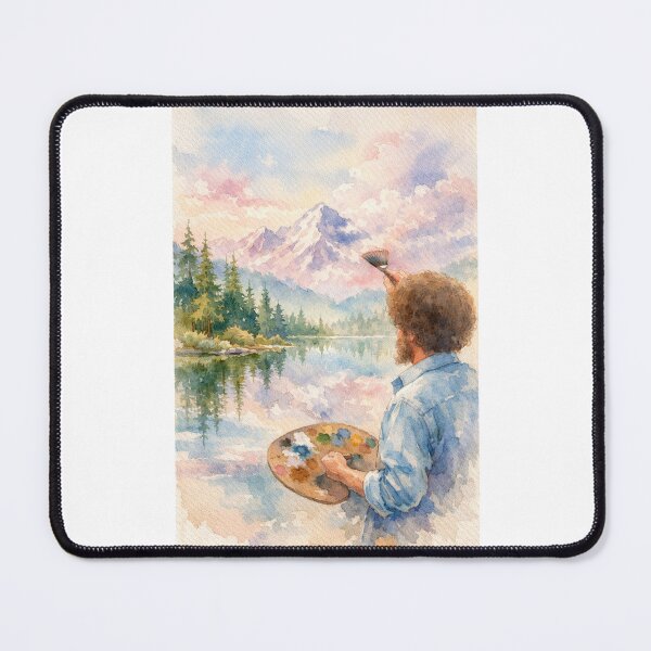 Item preview, Bob Ross Watercolor Style Mountain Lake Soft Pastel Landscape designed and sold by Places On Earth.