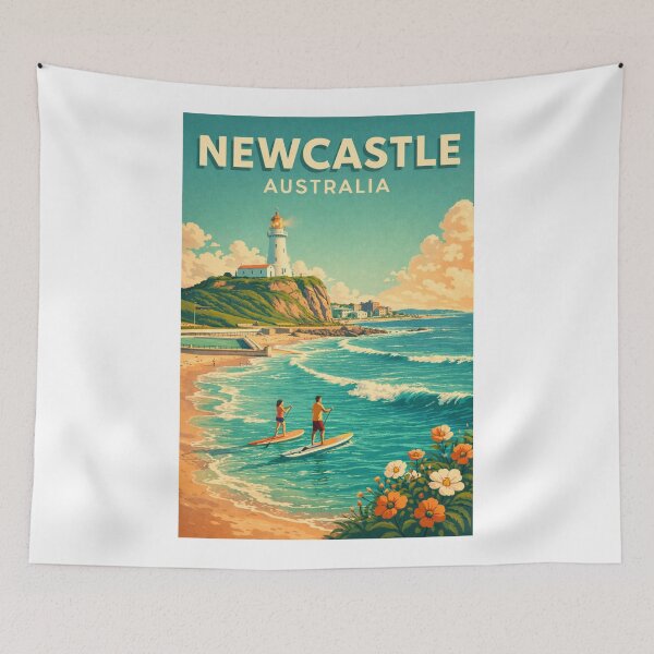 Item preview, Newcastle Australia Nobbys Lighthouse Paddleboard Coastal Scene designed and sold by Aryabek.