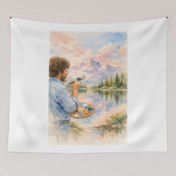 Item preview, Bob Ross Watercolor Mountain Reflection Serene Forest Scene designed and sold by Aryabek.