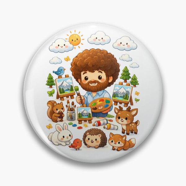 Item preview, Bob Ross Cute Cartoon Painter with Forest Animals Art Scene designed and sold by Aryabek.