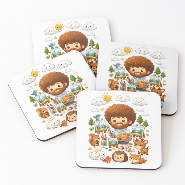 Item preview, Bob Ross Cute Cartoon Painter with Forest Animals Art Scene designed and sold by Aryabek.