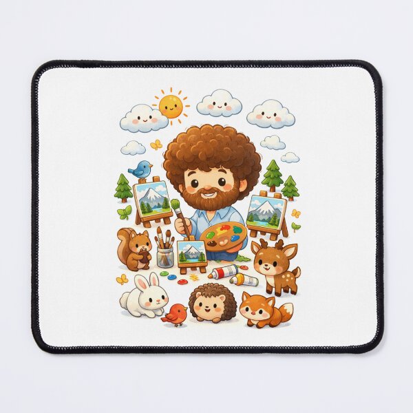 Item preview, Bob Ross Cute Cartoon Painter with Forest Animals Art Scene designed and sold by Aryabek.