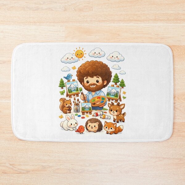 Item preview, Bob Ross Cute Cartoon Painter with Forest Animals Art Scene designed and sold by Aryabek.