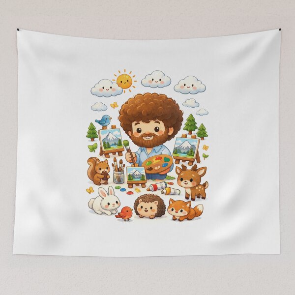 Item preview, Bob Ross Cute Cartoon Painter with Forest Animals Art Scene designed and sold by Aryabek.