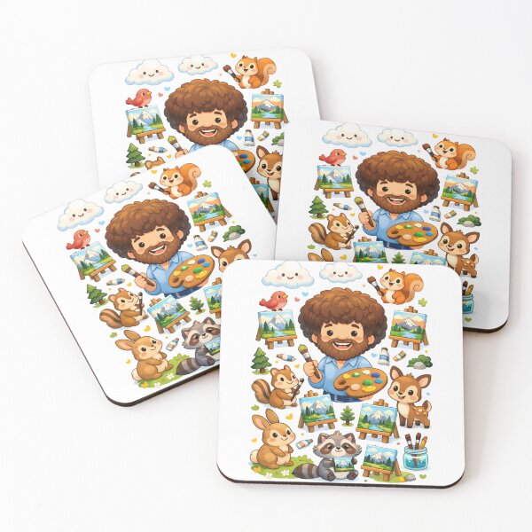 Item preview, Bob Ross Cartoon Painter Surrounded by Animals and Mini Landscapes designed and sold by Aryabek.