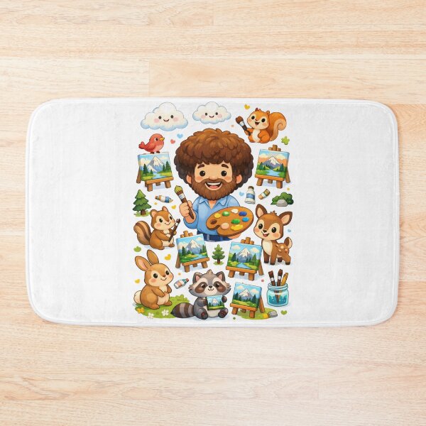 Item preview, Bob Ross Cartoon Painter Surrounded by Animals and Mini Landscapes designed and sold by Aryabek.