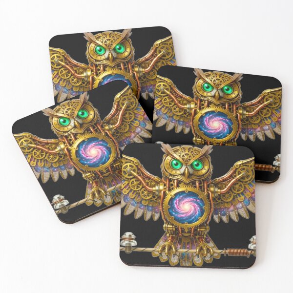 Item preview, Steampunk Cosmic Owl - Mechanical Clockwork Bird with Galaxy Core Art designed and sold by MT-Hub | Art for Every Soul.