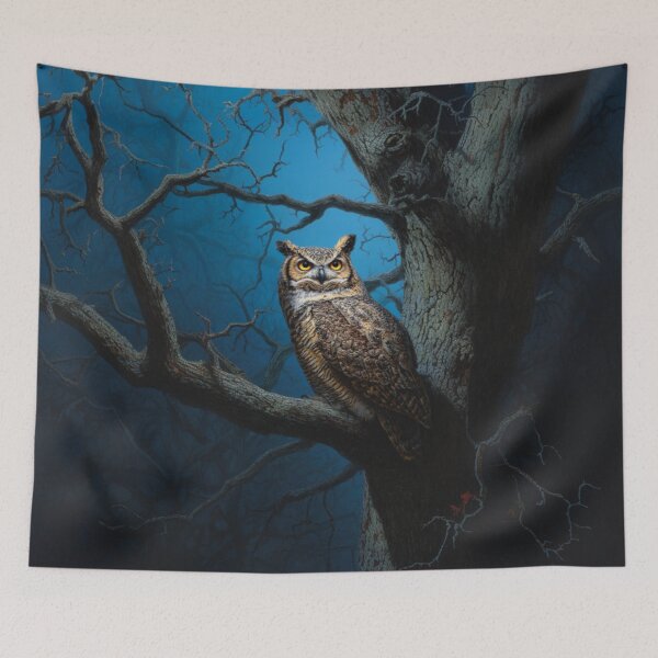 Item preview, A Great Horned Owl perched on an ancient oak at dusk, Birds in Motion designed and sold by CDC40.