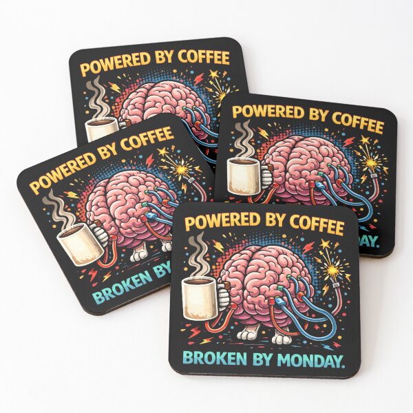 Item preview, Powered by Coffee, Broken by Monday Brain designed and sold by LOL-N-LIFESTYLE.