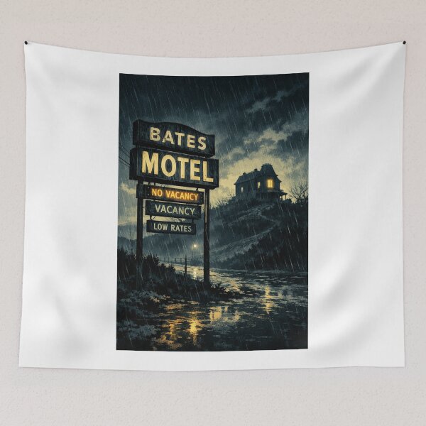 Item preview, Alfred Hitchcock Psycho Bates Motel No Vacancy Sign Rain Horror Atmosphere designed and sold by Aryabek.