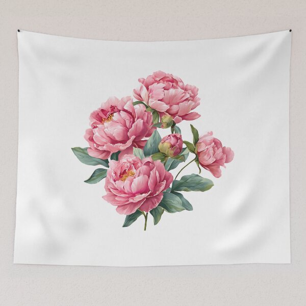 Item preview, Pink Peony Bouquet with Green Leaves - Elegant Romantic Floral Art Print designed and sold by DesignArtist.ia.