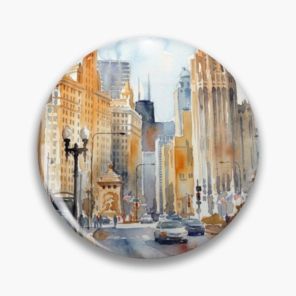 Item preview, Chicago Michigan Avenue Watercolor   designed and sold by caracatita75.