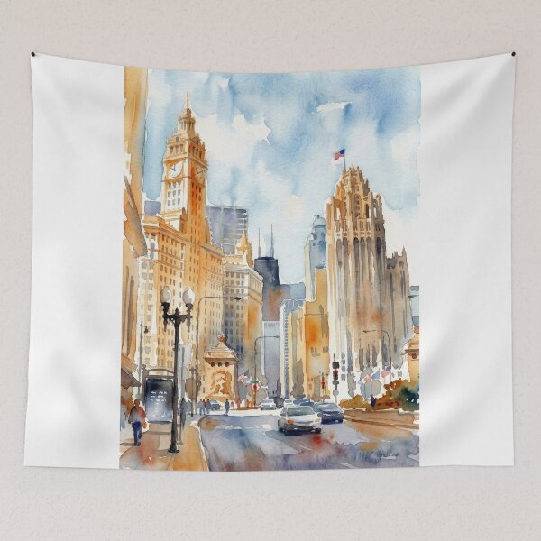Item preview, Chicago Michigan Avenue Watercolor   designed and sold by caracatita75.