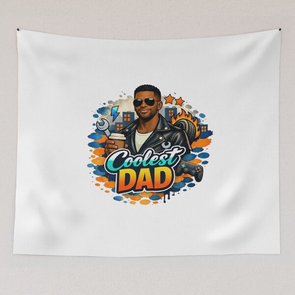Item preview, Urban Coolest Dadlong short hair men black skin Mechanic Gamer Coffee Street Art Father's Day designed and sold by VISO-art.