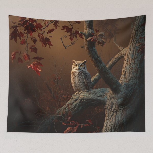 Item preview, A Great Horned Owl perched on an ancient oak at dusk, Birds in Motion designed and sold by CDC40.