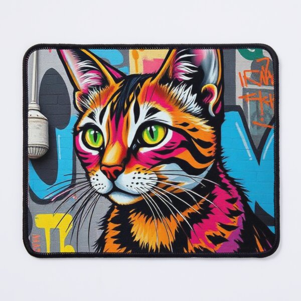 Item preview, Urban cat in front of graffiti mural designed and sold by RAISC.