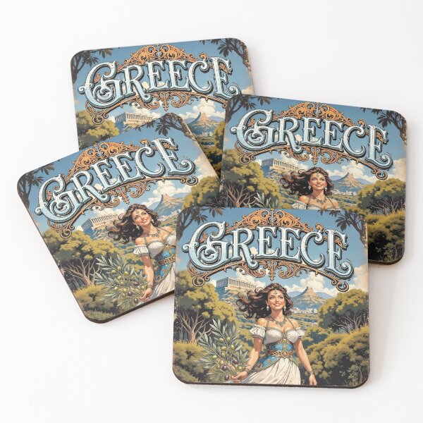 Item preview, Vintage Greece Travel Poster Mediterranean Woman Scenic Landscape designed and sold by BorgSpareParts.