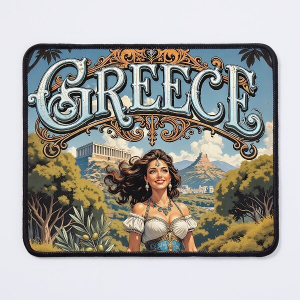 Item preview, Vintage Greece Travel Poster Mediterranean Woman Scenic Landscape designed and sold by BorgSpareParts.