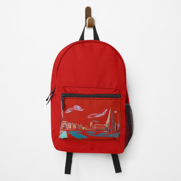 Item preview, Red background jazzy iPad sketch of London Victoria station and its new cityscape buildings designed and sold by ImogenArt.