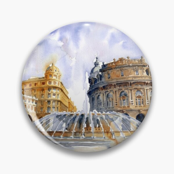 Item preview, Piazza De Ferrari Genoa Fountain Watercolor Cityscape designed and sold by caracatita75.