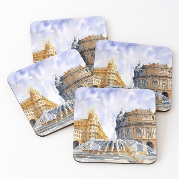 Item preview, Piazza De Ferrari Genoa Fountain Watercolor Cityscape designed and sold by caracatita75.