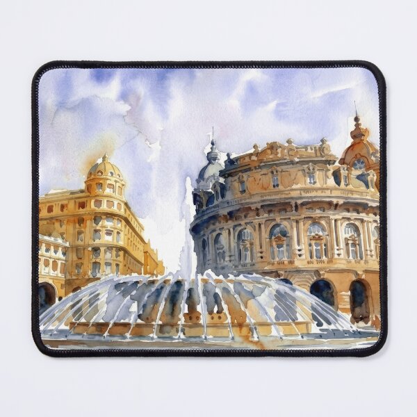 Item preview, Piazza De Ferrari Genoa Fountain Watercolor Cityscape designed and sold by caracatita75.