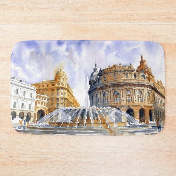 Item preview, Piazza De Ferrari Genoa Fountain Watercolor Cityscape designed and sold by caracatita75.