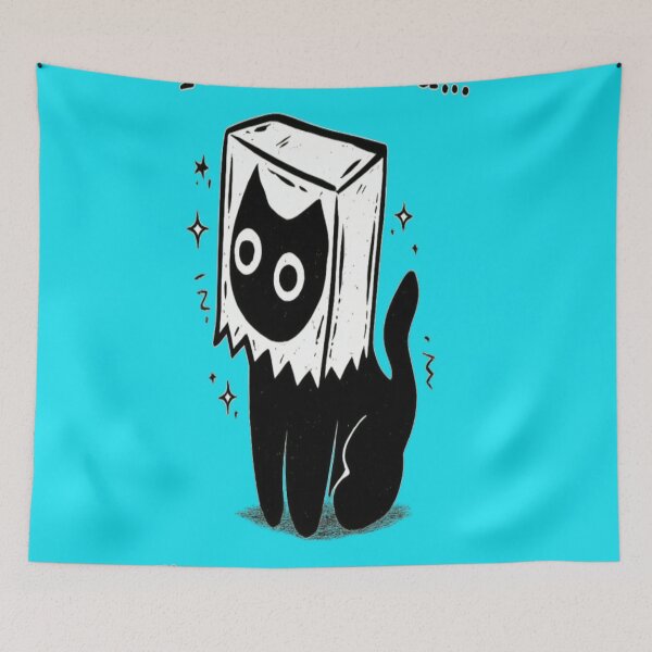 Aperçu de l'œuvre T-shirt édition limitée Funny Cat – Chat noir mignon et bizarre avec un sac en papier créée et vendue par CatLovers Studio.