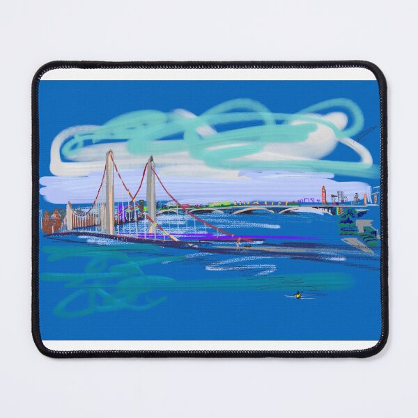 Item preview, Jazzy blue sketch of Battersea and Vauxhall bridges over the Thames in London designed and sold by ImogenArt.