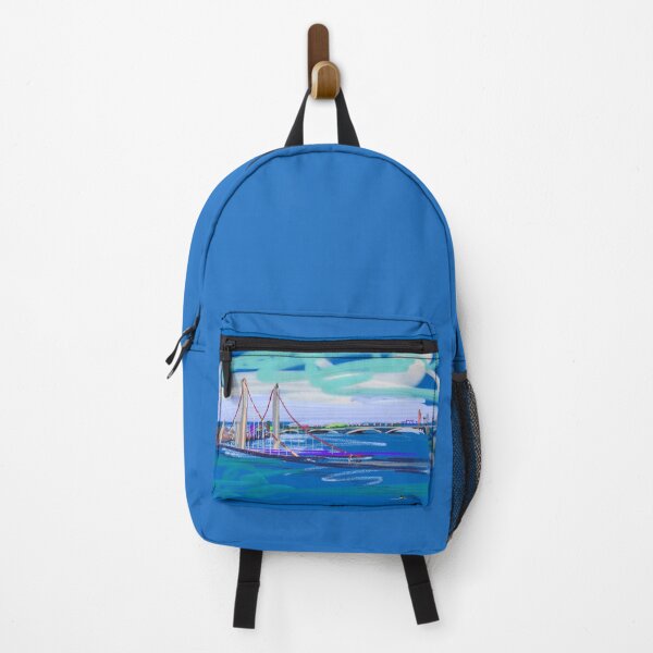 Item preview, Jazzy blue sketch of Battersea and Vauxhall bridges over the Thames in London designed and sold by ImogenArt.