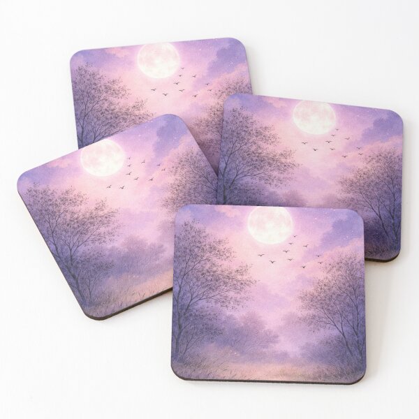 Item preview, Dreamy Watercolor Moonlit Night Sky with Birds Silhouettes designed and sold by rajasekhark.
