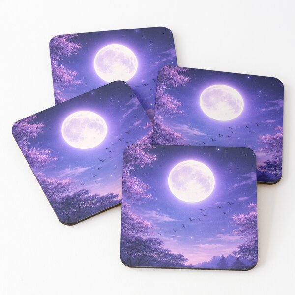 Item preview, Glowing Anime Moonlit Forest Night with Birds and Purple Sky designed and sold by rajasekhark.