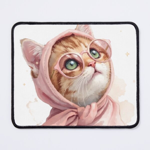 Item preview, Cozy Pink Babushka Cat with Round Glasses - Aesthetic Watercolor Kitten Sticker designed and sold by Timastorart.