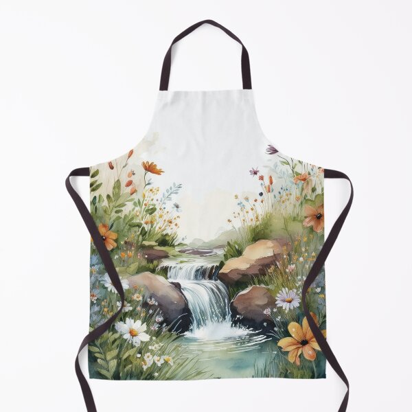Item preview, Vintage boho watercolour waterfall floral spring landscape painting, wildflowers stream, botanicals watercolor garden, nature waterfall peaceful serenity designed and sold by navitalidesign.