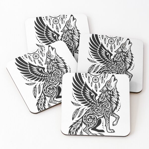Item preview, Celestial Winged Wolf Dreamcatcher Tribal Art designed and sold by Ossvio.