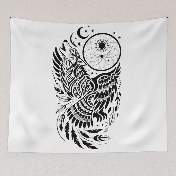 Item preview, Sacred Totem Wolf and Eagle Dreamcatcher designed and sold by Ossvio.