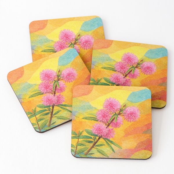 Item preview, Mimosa, Pink Powder-Puff flower, Papercut Collage Childrens Book Illustration, designed and sold by SWSandraWechner.