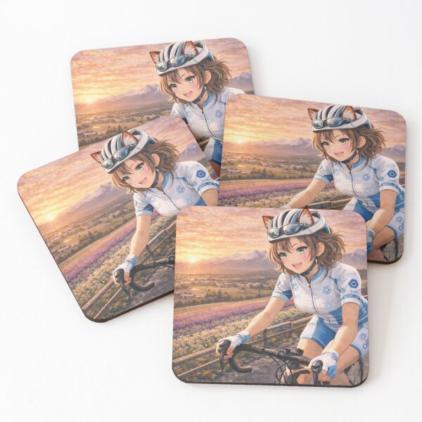 Item preview, Golden Sunset Ride – Cycling Girl in Blooming Fields designed and sold by RinaWorksJP.