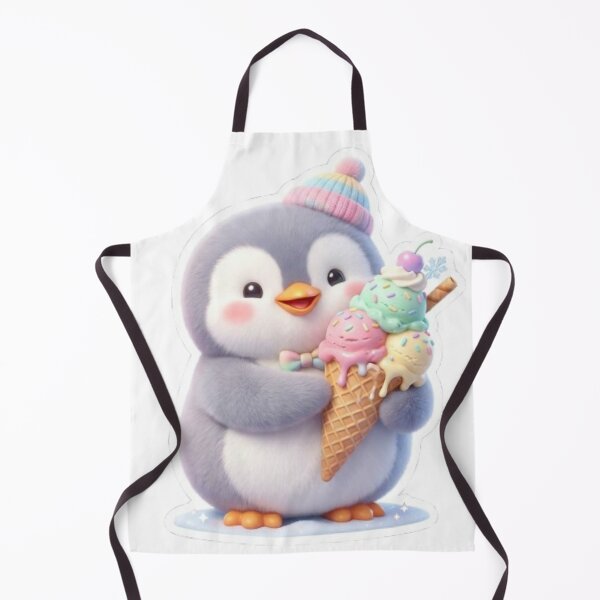 Aperçu de l'œuvre Autocollant 3D kawaii d'un pingouin mignon mangeant une glace créée et vendue par MiniPrintMagic.