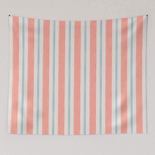 Item preview, Soft painted stripes | Bright coral and blue cottagecore designed and sold by Illustrated by Nat.