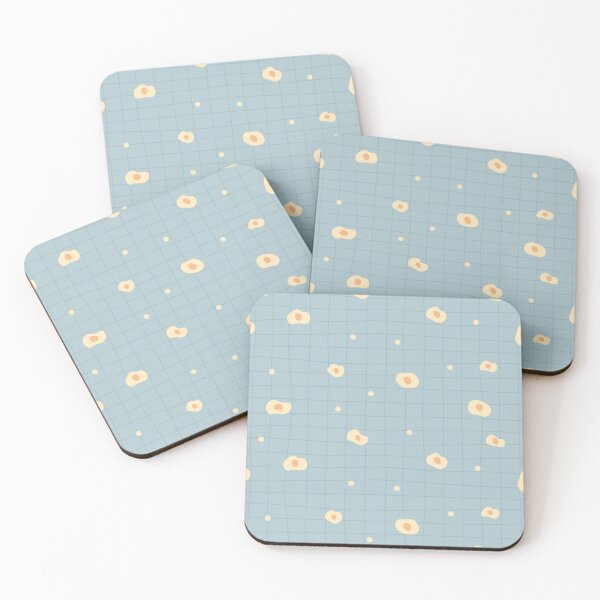 Item preview, Fried Egg Seamless Pattern — Cute Sunny Side Up on Dusty Blue Grid designed and sold by Zaya_art.