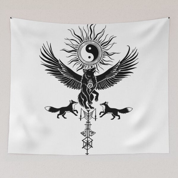 Item preview, Celestial Winged Wolf Dreamcatcher Tribal Art designed and sold by Ossvio.