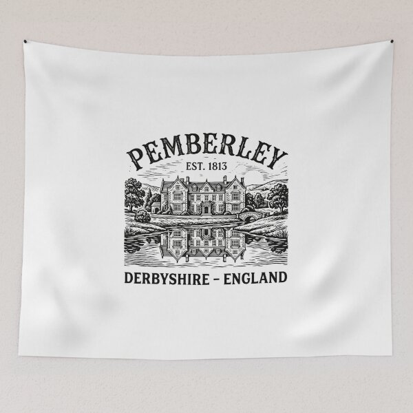 Item preview, Pemberley Est 1813 Derbyshire England Pride and Prejudice Vintage Etching designed and sold by Fenay Designs.