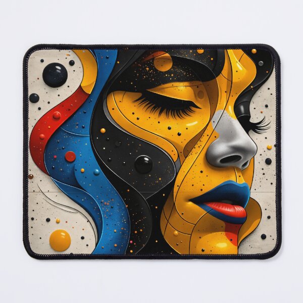 Item preview, Abstract Cubist Woman Face Art Print | Bold Blue Yellow Red Modern Portrait designed and sold by Kaleidoscope Print.