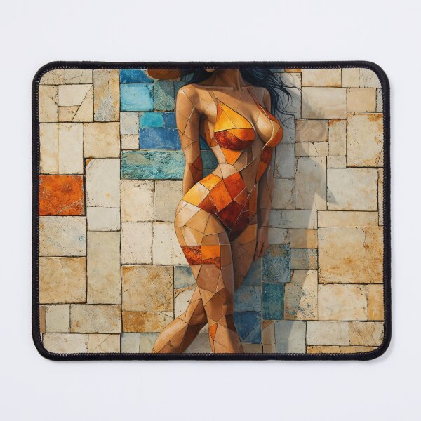 Item preview, Geometric Mosaic Woman in Orange Swimsuit | Stylish Summer Wall Art designed and sold by Kaleidoscope Print.
